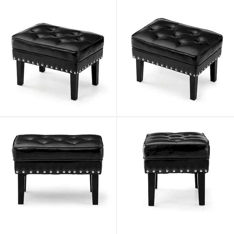 Set of 2 Faux Leather Button-Tufted Footstools and Ottomans, 22" Wide